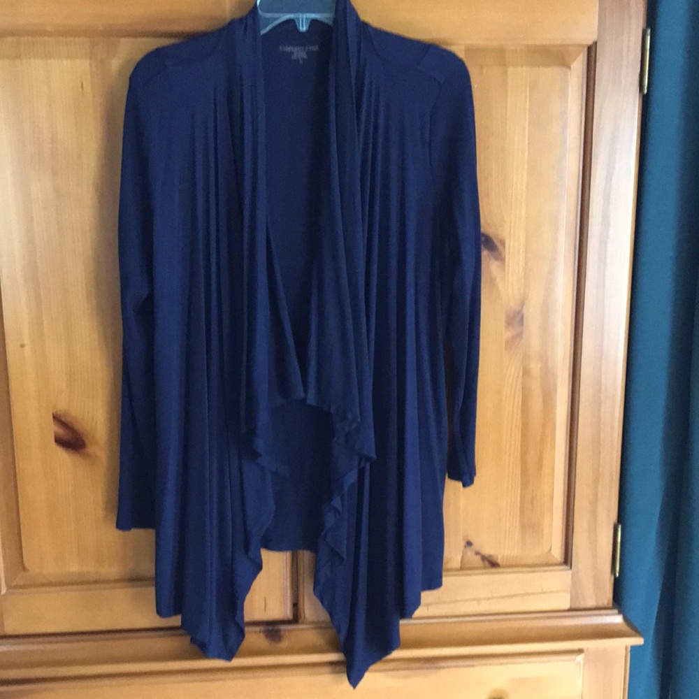 Coldwater Creek drape-front navy sweater, size Large.